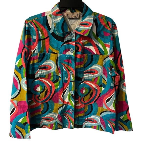 Life Style Wearable Art Jacket Womens Size L Colorful Abstract Cotton Festival - Picture 1 of 7